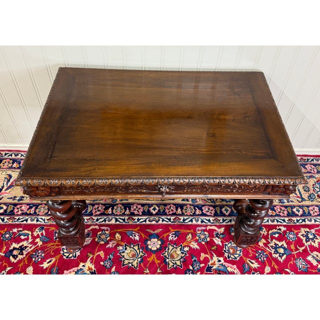 Brown Antique French Henri II Style Writing Desk Barley Twist Carved Walnut 19th C For Sale - Image 8 of 18