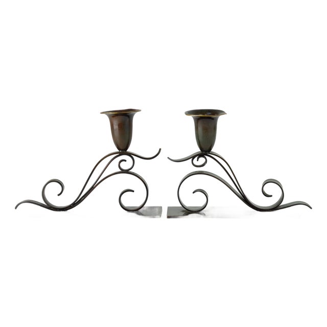 Danish Art Nouveau Candleholders by H.F. Bronze, 1920s, Set of 2 For Sale