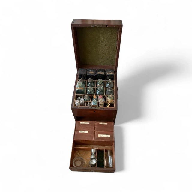 19th Century 19th Century Mahogany Apothecary Cabinet With Glass Bottles by Clay and Abraham, Liverpool For Sale - Image 5 of 8