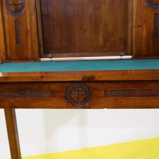 Wooden Vanity Table with Mirror and Green Fabric Top For Sale - Image 6 of 14