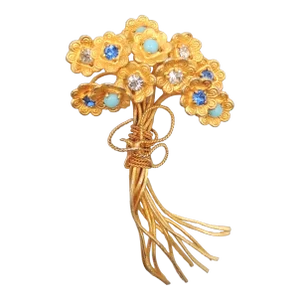 1960s Vintage Signed Bijoux Cascio Italy Rhinestone Floral Spray Brooch