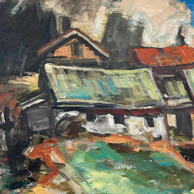 Mid-Century Modern 1950s Large Mid-Century Finnish Modernist Expressionist Oil Painting by Olavi Laine For Sale - Image 3 of 18