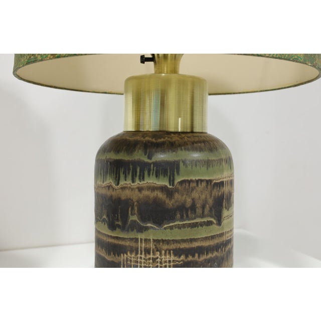 Green Pair of Lee Rosen Ceramic and Brass Lamps For Sale - Image 8 of 10