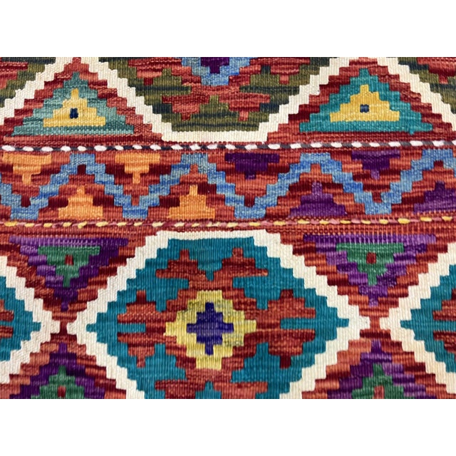 4' X 5'10" Afghan Chobi Khorjin Geometric Wool Kilim Rug For Sale - Image 12 of 17