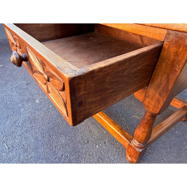 Antique Early 20th Century Rustic Spanish Baroque Carved Walnut Side Table For Sale - Image 14 of 17