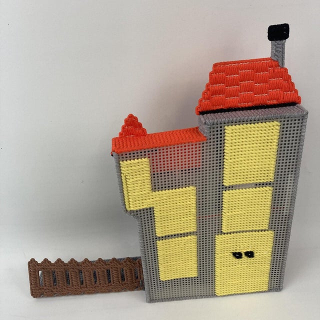 1980s VTG 80s Halloween 14" Centerpiece Ghost Needlepoint Plastic Canvas Haunted House For Sale - Image 5 of 8