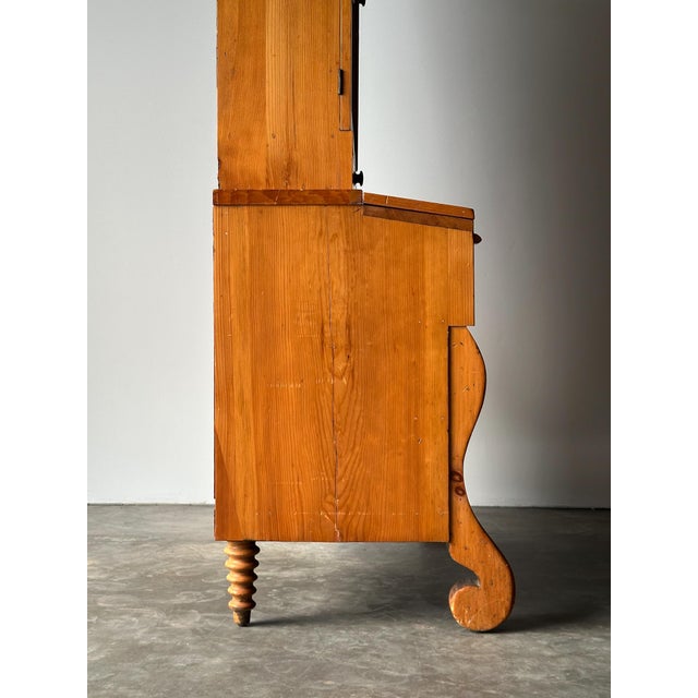 Pine Fall-Front Secretary Desk With Glass-Front Bookcase, Circa 1840s For Sale - Image 15 of 18