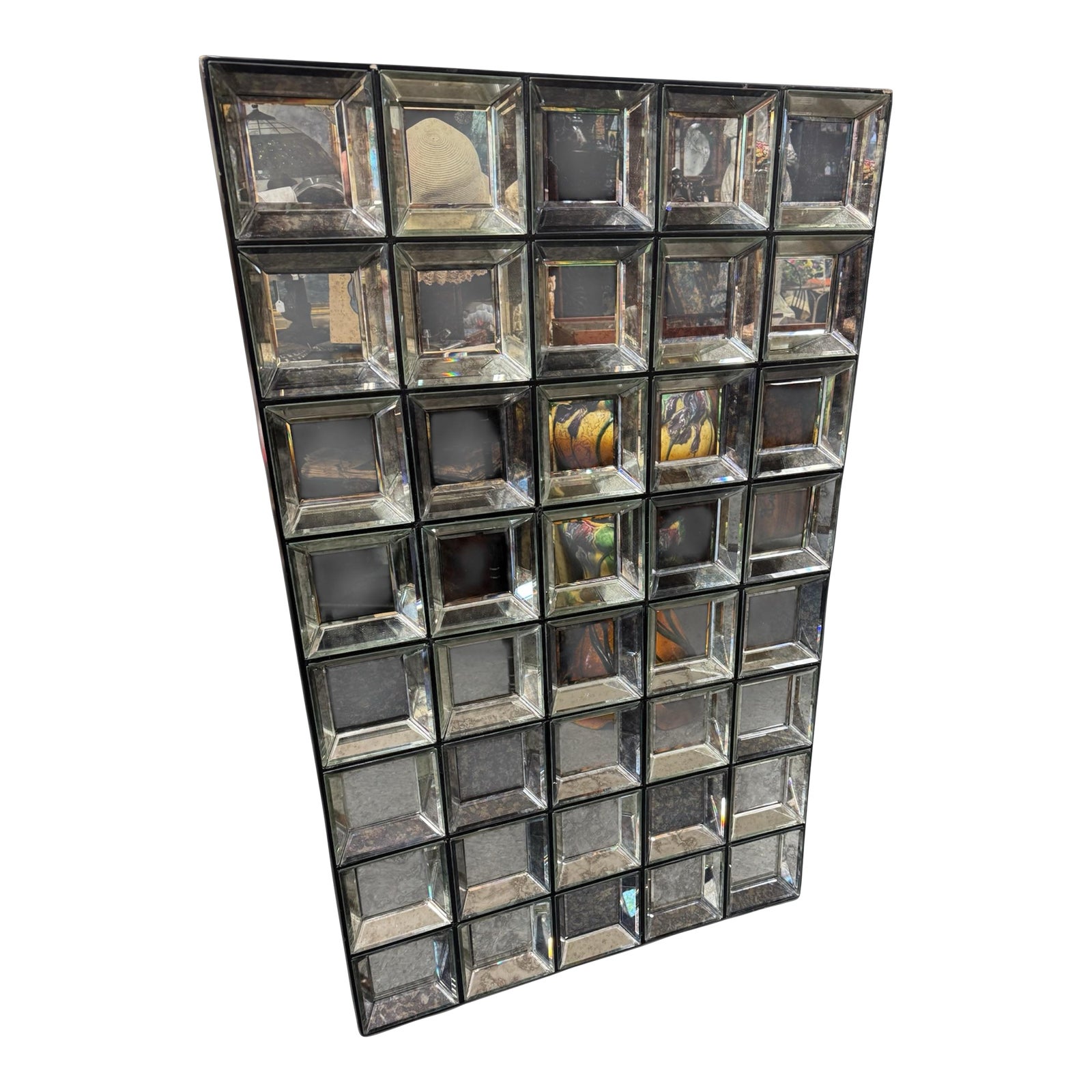 Vintage Retro Deco Multi Square Distressed Wall Hanging Beveled Mirror ...