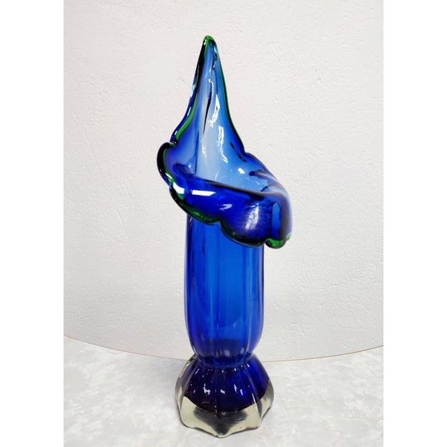 In this listing you will find a very rare and stunning, large mouthblown Murano glass vase done in cobalt blue, thick...