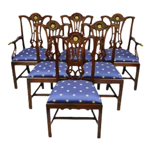 Late 20th Century Maitland-Smith Mahogany Chippendale Style Dining Chairs Brass Ormolu - Set of 6