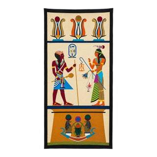 Amazing Large Antique Egyptian Egypt Wall Hanging Hand Sewn Appliqué Textile Egyptian Art Statement Tapestry Banner Home Decor For Sale
