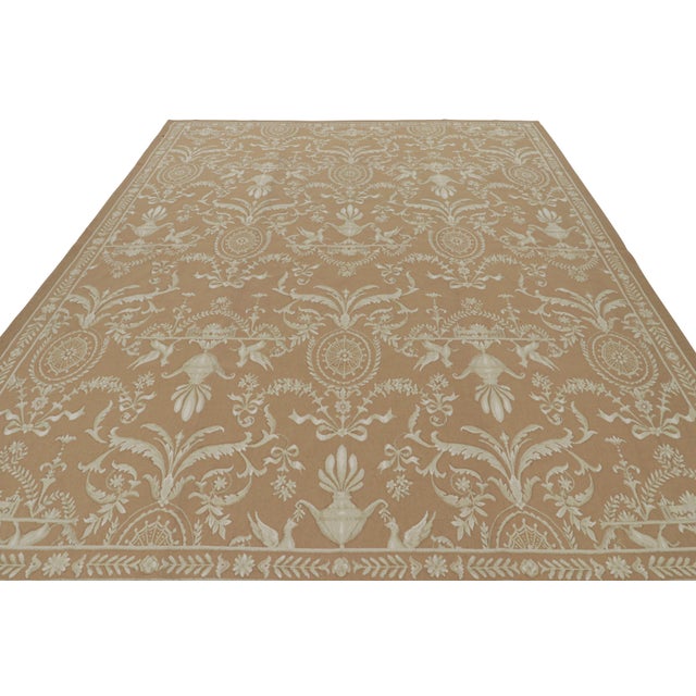 2010s Rug & Kilim’s Aubusson Style Flatweave Rug in Brown With Beige Floral Patterns For Sale - Image 5 of 7