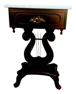 Vintage Victorian Style Lyre-Harp Mahogany Made in Italy Table Marble Top