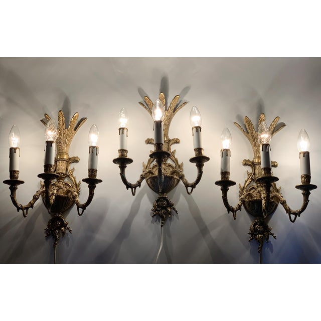 1950s Brass Foliage & Floral Design Sconce - Set of 3 For Sale - Image 11 of 11