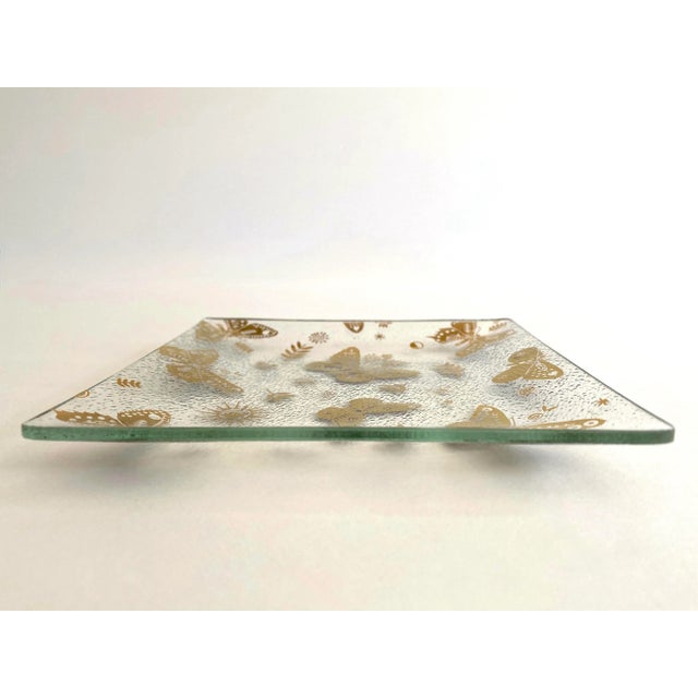 Vintage 1960's Mid Century Modern Georges Briard Gold Leaf Butterflies Glass Canape Hors d'Oeuvre Square Plates - Set of 9 For Sale - Image 10 of 12