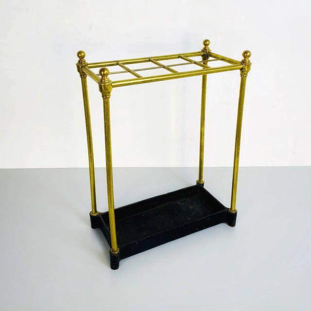 Mid-Century Italian Brass Umbrella Stand with Black Iron Base, 1950s For Sale - Image 4 of 11