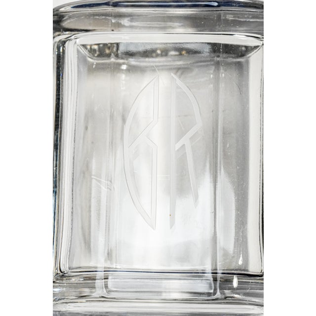 Heavy Crystal Glass Antique Jewelry Box Art Deco Monogrammed Br Trinket Box Luxury Home Decor For Sale - Image 4 of 13