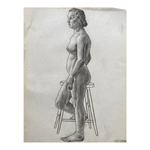1930s James Wilson Female Nude and Stool Drawing