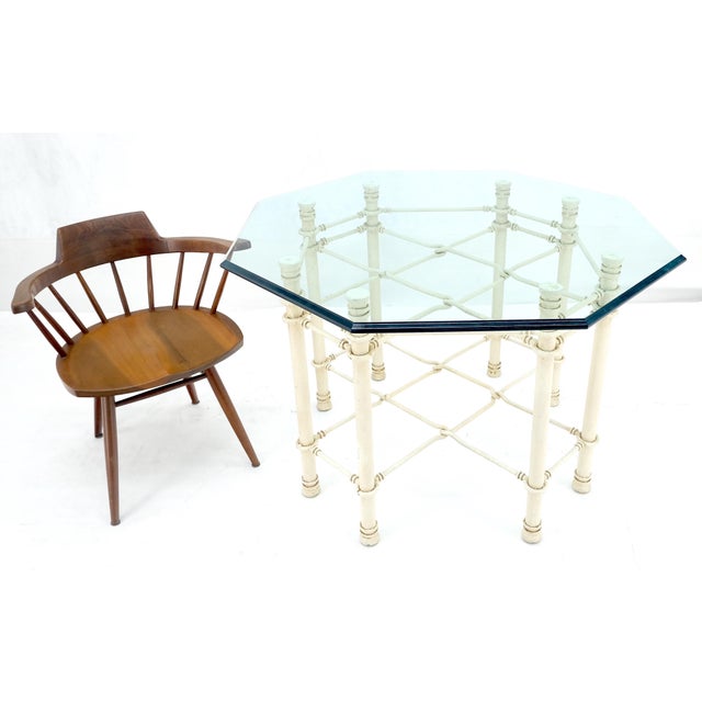 Octagon Shape 3/4" Glass Top White Wrought Iron Base Dining Center Table For Sale - Image 4 of 9