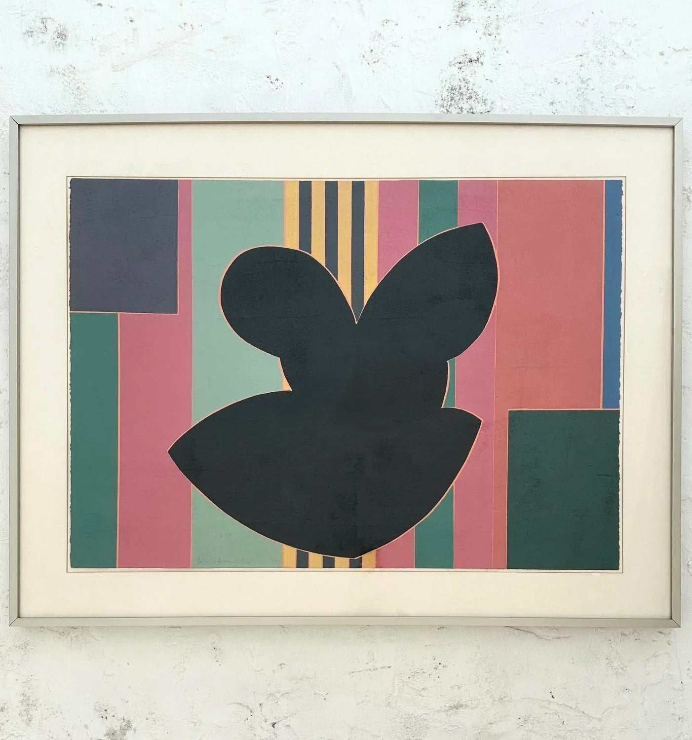 Vintage Geometric Block Print on Paper Signed by Sidney Guberman - Top view