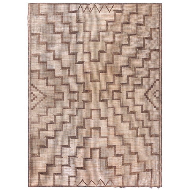 Doris Leslie Blau Vintage Moroccan Tan With Brown Rug Reed And Leather Tuareg For Sale