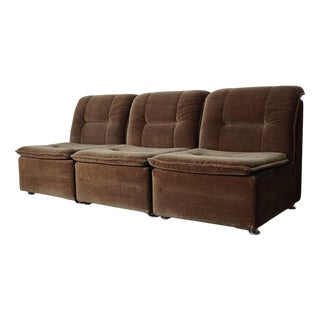 Vintage Brown and Green Velvet Modular Sofa, Set of 3 For Sale