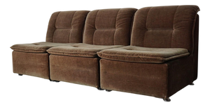 Vintage Brown and Green Velvet Modular Sofa, Set of 3