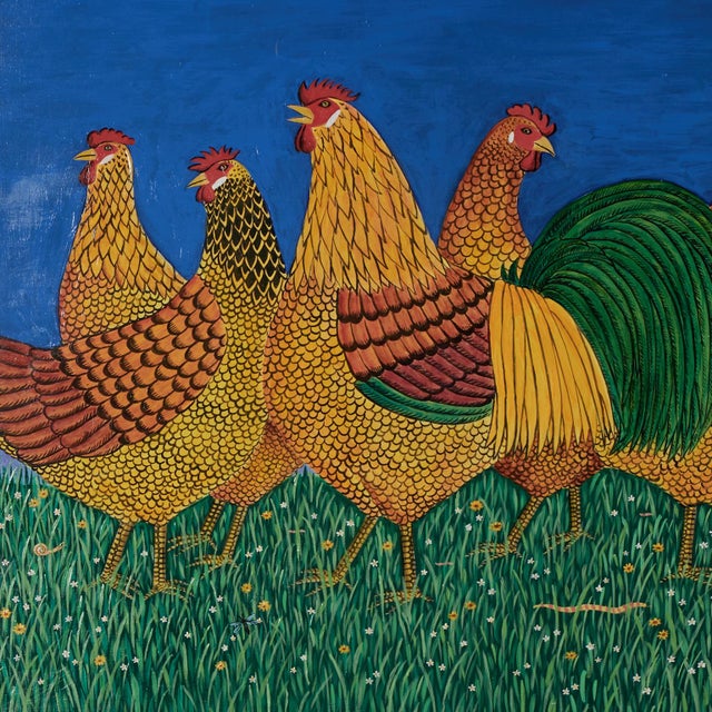 1990s Vintage Painting of Roosters by Sara Barnes For Sale - Image 5 of 14