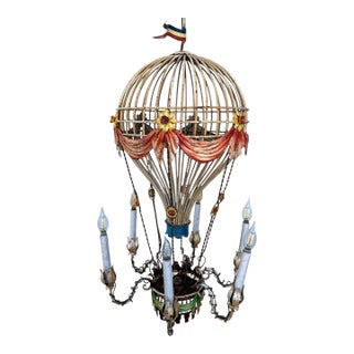 Vintage Mid Century French Tole Hot Air Balloon Chandelier, Circa 1950s For Sale