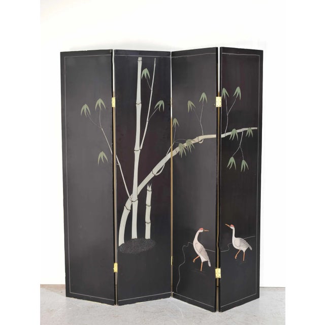 Vintage Chinoiserie Gold Leaf Lacquer 4-Panel Room Divider Screen For Sale - Image 10 of 12