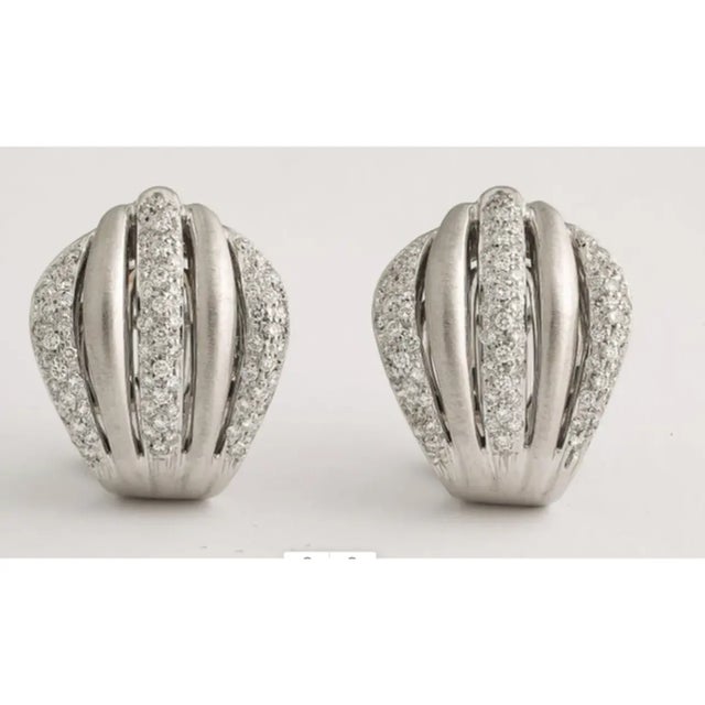 1950s 18 Kt White Gold and Diamond Omega Back Earrings Italian -2pcs For Sale - Image 5 of 8