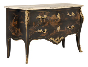 French Bombe Chinoiserie Japanned Lacquer Commode, 1900