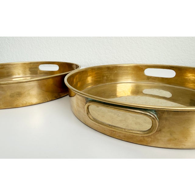 Brass Danish Modernist Style Brass Trays, Round - A Pair For Sale - Image 8 of 10