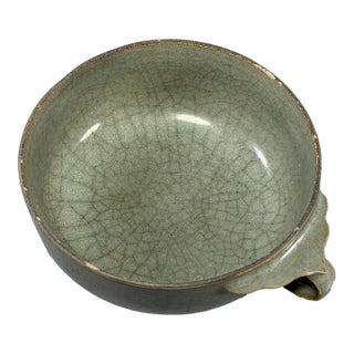 Antique Chinese Longquan Celadon Crackle Glaze Handled Cup For Sale