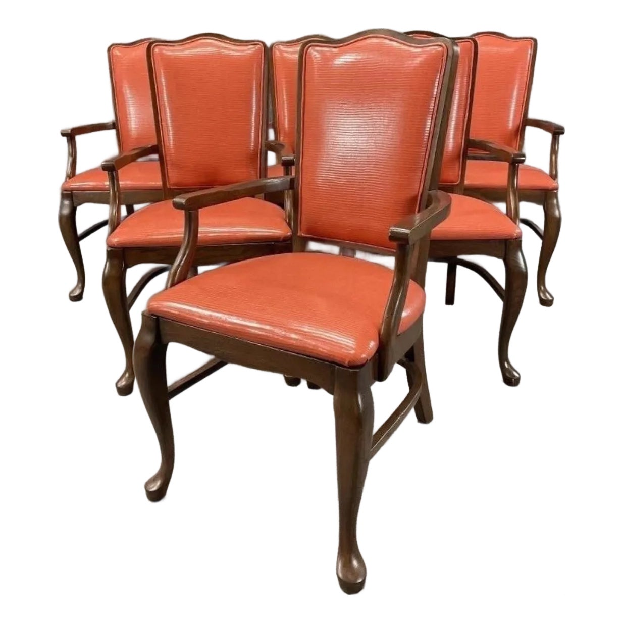 Late 90’s Mahogany Frame Arm Dining Chairs, S/6 | Chairish