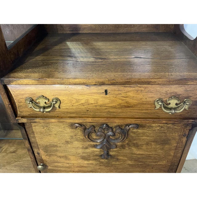 Wood Antique American Victorian Oak Side-by-Side Curio Cabinet, C. 1895 For Sale - Image 7 of 9