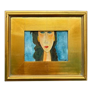 “Modi Girl” Modigliani Style Original Portrait Painting, Framed, by Linda McDonough