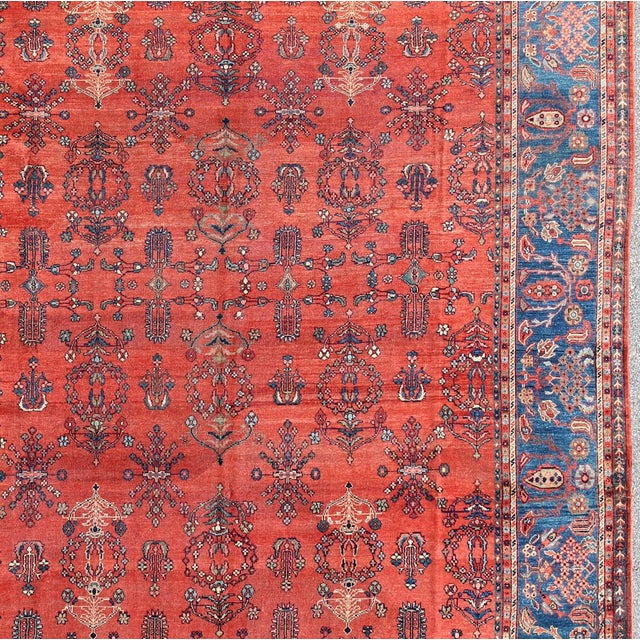 Square-Sized Antique Persian Sultanabad Rug in Terracotta Red and Medium Blue. Keivan Woven Arts / Rug/ C-0919, country of...