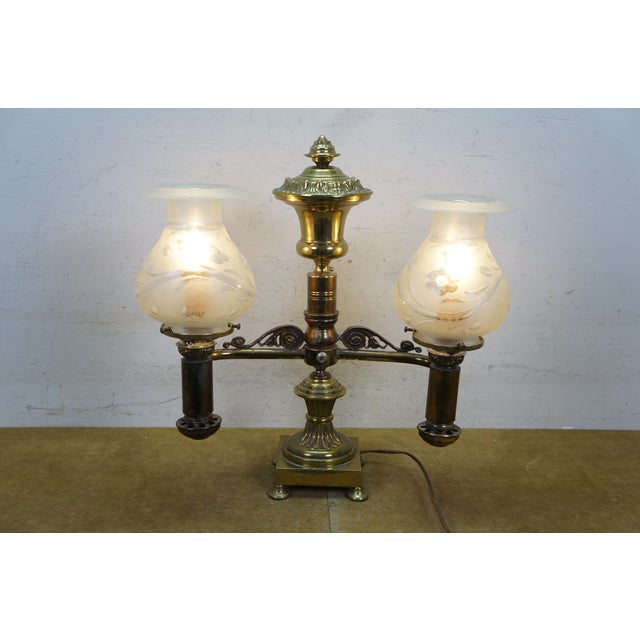Antique Regency Brass Double Argand Hurricane Lamp Candlestick Candelabra Light For Sale - Image 18 of 18