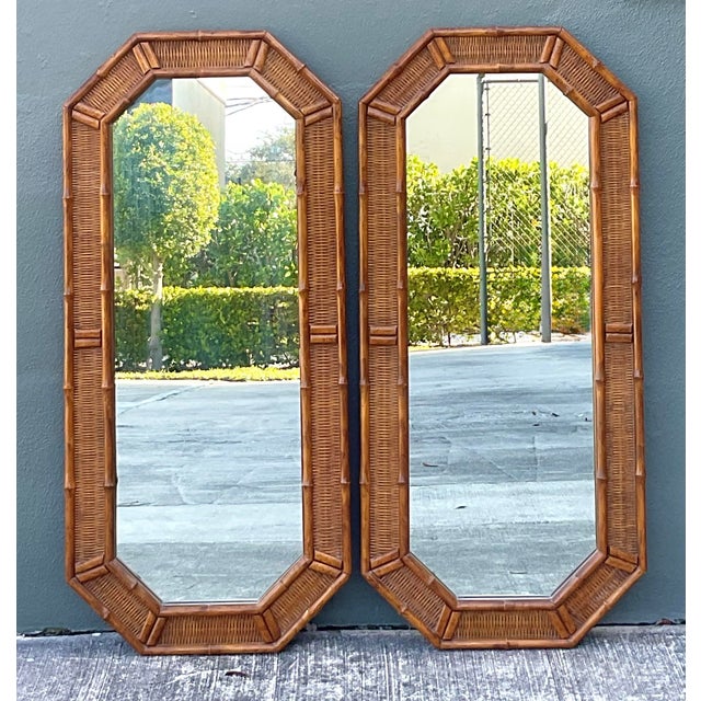 Brown Vintage Octagon Faux Bamboo Mirrors - A Pair For Sale - Image 8 of 12