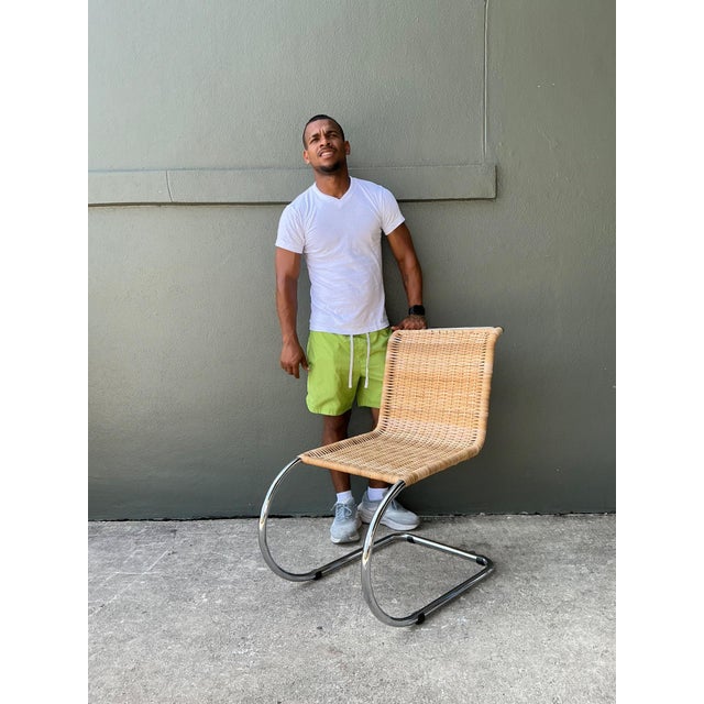 Vintage Mies Van Der Rohe for Knoll Woven Rattan Cantilevered Chair For Sale - Image 12 of 15