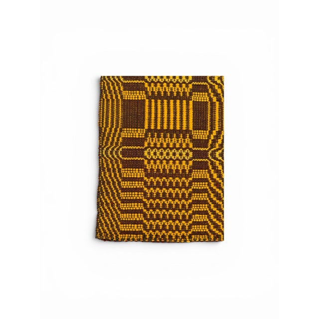 1970s Vintage Mustard & Chocolate Geometric Double Weave Jacquard Blanket For Sale - Image 5 of 6