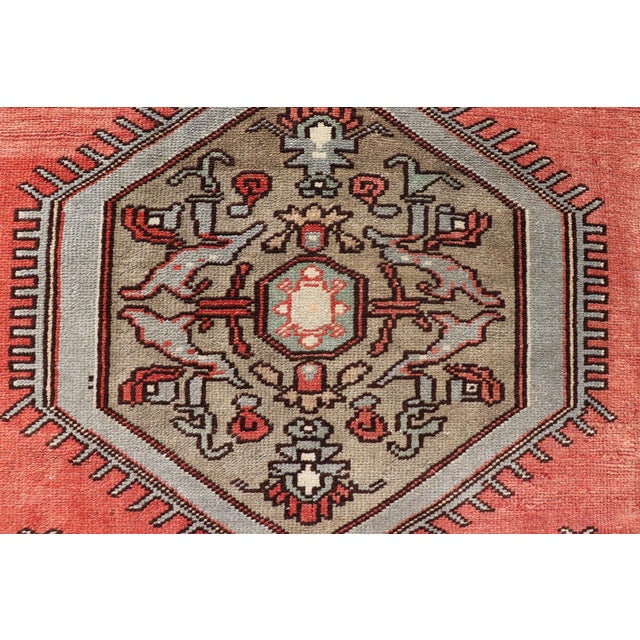 Vintage Turkish Oushak Rug With Coral, Ice Blue, and Soft Mocha Tones 4'1"x7'7" For Sale - Image 9 of 13