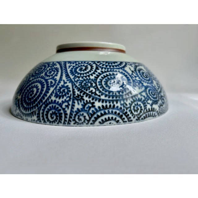 Vintage Japanese Mino Ware "Karakusa" Blue & White Ceramic Bowl For Sale - Image 9 of 12