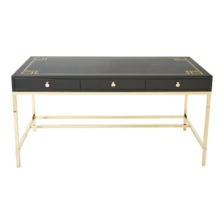 1970s Guy Lefevre Maison Jansen Black Lacquer Brass Desk For Sale