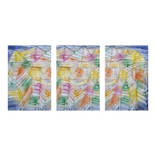1920 Theater Mountain Construction Modernist Multicolor Fine Art Print Triptych by Paul Klee, 12" X 18" Per Panel For Sale