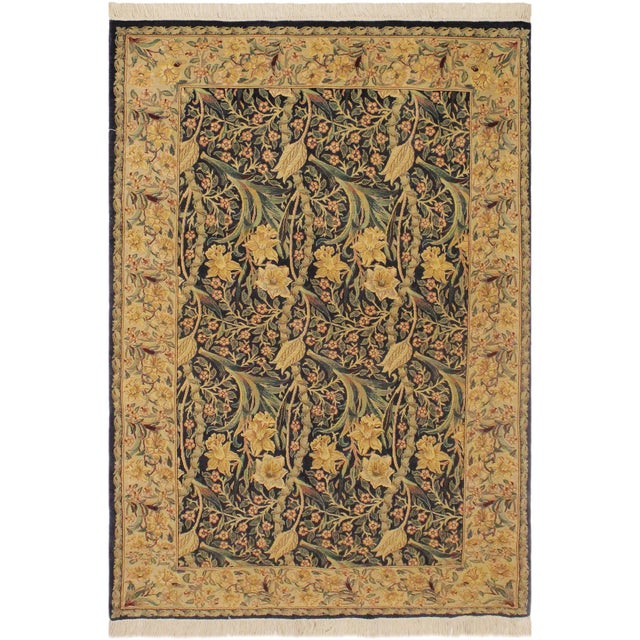 Floral 1990's Heritage Blue/Taupe Wool Rug - 4'1''x6'3'' For Sale - Image 9 of 9
