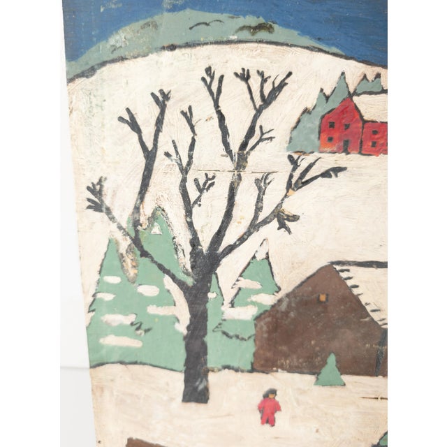 20th Century Americana Folk Art Winter Landscape Sleigh Painting | Chairish