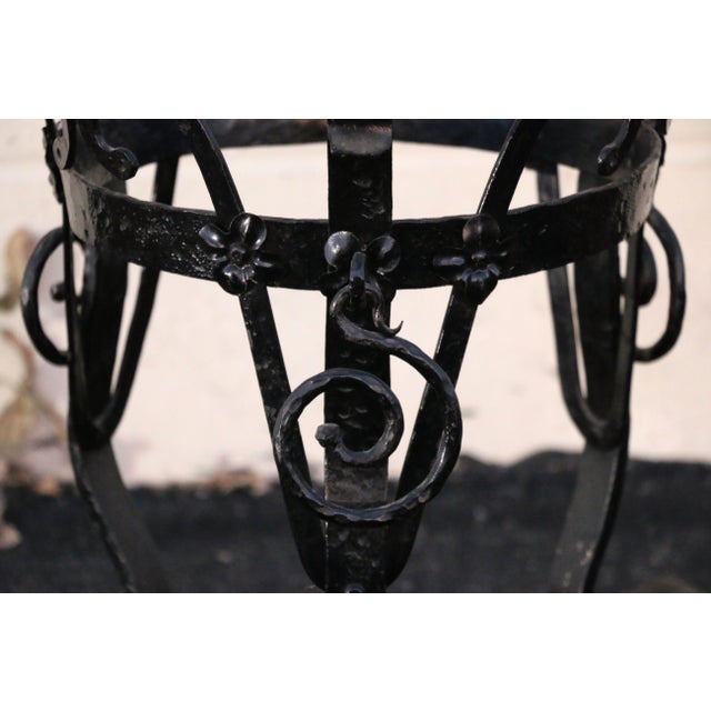 Antique 1920s Olive Green Glazed Oil Jar With Wrought Iron Stand For Sale - Image 13 of 16