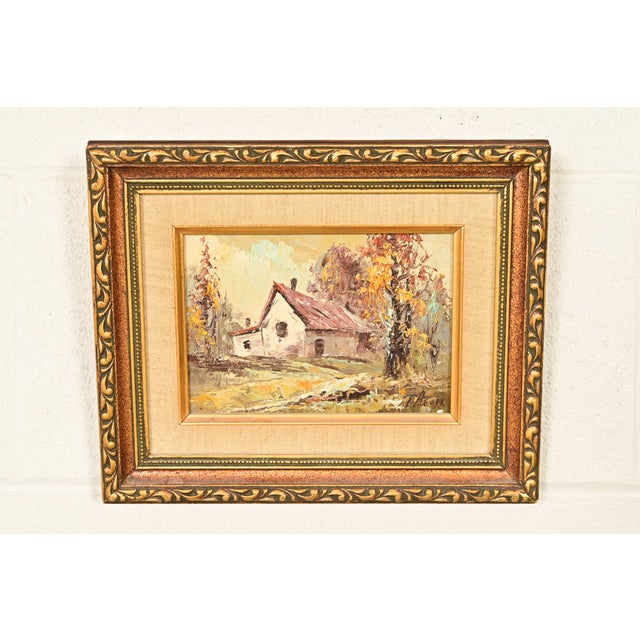 A beautiful original oil on canvas impressionist painting of rural cottage in carved giltwood frame Signed by the artist...